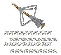 Plasterboard Fixings 40 Sets (80pcs),Drywall Screws and Rawl Plugs, Heavy Duty Anti-Rotational Expansion Tube Assortment Hollow Anchors Kit,Wall Plugs for Plasterboard, Cavity Wall, Fibreboard (Grey)