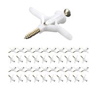 Plasterboard Fixings 40 Sets (80pcs),Drywall Screws And Rawl Plugs, Heavy Duty Anti-Rotational Expansion Tube Assortment Hollow Anchors Kit,Wall Plugs For Plasterboard, Cavity Wall, Fibreboard (White)