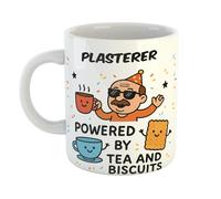 Plasterer Powered by Tea and Biscuits Funny Gift Mug for Retirement Parties, Birthdays, Fathers, Uncles, Appreciation Gifts