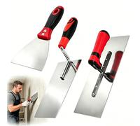 Plasterers Set, 3-Pack Stainless Steel Finishing Trowel, Smoothing Trowel & Pointing Tool & Wallpaper Scraper with Rubber Handle, Plaster Tool for Plastering Compounds, Cement Concrete, Masonry Work