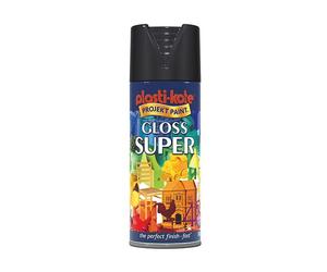 Plasti-kote Super Aerosol Spray Paint Black 400ml Metal Paper Plastic Stone Wood