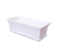 Plastic 23.6 Inch Window Planter with Attached Saucer, for Indoor and Outdoor Use, Rectangular Trough Planter. (Yellow) Metal Flower Pot Holders outside (White, 43x19x14cm)
