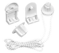 Plastic 25mm Curtain Blind Fitting Accessories Kit - Replacement Repair Brackets with Beaded Chain, White