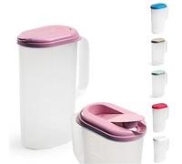 Plastic 2L Slimline Fridge Jug with Lid Water Milk Juices Kitchen Home Door Picnic Jugs Pitcher of Water Clip & Lock Seal Dishwasher Freezer & Microwave Safe (Frost with Pink Lid)