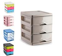 Plastic 3 Drawers Desktop Storage Unit with Drawers, Stationary Arts Drawer Desktop Tabletop Organiser Storage Tower Unit for Office Bedroom Garage (17 x 13.5 x 17cm, Taupe)