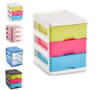 Plastic 3 Drawers Desktop Storage Unit with Drawers, Stationary Arts Drawer Desktop Tabletop Organiser Storage Tower Unit for Office Bedroom Garage (17 x 13.5 x 17cm, White With Multicolor Drawers)