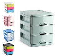 Plastic 3 Drawers Desktop Storage Unit with Drawers, Stationary Arts Drawer Desktop Tabletop Organiser Storage Tower Unit for Office Bedroom Garage (17 x 13.5 x 17cm, Mint Green)