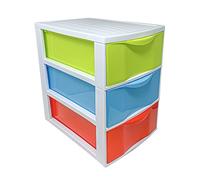 Plastic 3 Drawers Desktop Storage Unit with Drawers, Stationary Arts Drawer Desktop Tabletop Organiser Storage Tower Unit for Office Bedroom Garage (37.5 x 26 x 37cm, White With Multicolor Drawers)