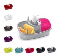 Plastic 3 in 1 Washing Up Liquid Soap Dispenser with Pump Head & Sponge Holder For Kitchen Bathroom, Sink Soap Dispenser, Portable Sink Organizer Rack (Silver)