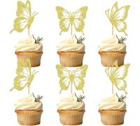 Plastic 3D Glitter Butterfly Shape Cake Side Decor Fancy Cake Cupcake Topper Pick for Theme Party Craft DIY,Bless,Wedding, Bridal Shower,Christmas,Hallowmas,Birthday Baptism (30, Gold,Yellow,Silver)