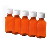 Plastic 4 oz Amber Liquid Medicine Bottles with Child Resistant Caps - 4 Ounces Capacity - Oval Pharmaceutical Prescription Dispensing Bottle with Sa