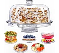 (Plastic)6 IN 1 Modern Design Multi Functional Cake Stand & Dome Plastic Cover Salad Bowl