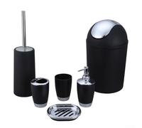 Plastic 6 Piece Bathroom Accessories Set with Soap Dispenser, Toothbrush Holder, and Waste Bin for Modern Use (black)