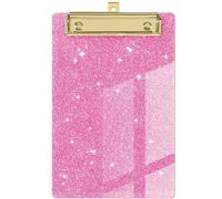 Plastic Acrylic Glitter Clipboard, Stardard Letter A6 Size Clipboards Cute Confetti Clip Board for Classroom, Teacher, Women with Gold Clip, for Office, School (Pink, A6/6‘’x4'')