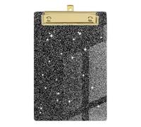Plastic Acrylic Glitter Clipboard, Stardard Letter A6 Size Clipboards Cute Confetti Clip Board for Classroom, Teacher, Women with Gold Clip, for Office, School (Black, A6/6‘’x4'')
