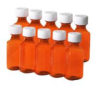Plastic Amber Liquid Medicine Bottles with Child Resistant Caps 2oz Pack of 10 Oval Pharmaceutical Prescription Dispensing Bottle with Safety lids - Light-sensitive Pharmacy Container (2oz. 10 Pack)