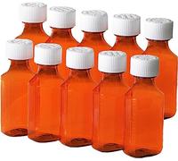 Plastic Amber Liquid Medicine Bottles with Child Resistant Caps 4 oz Pack of 10 Oval Pharmaceutical Prescription Dispensing Bottle with Safety lids - Light-sensitive Pharmacy Container (4oz. 10 Pack)