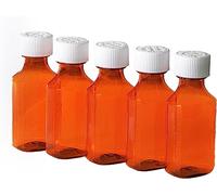 Plastic Amber Liquid Medicine Bottles with Child Resistant Caps 8 oz Pack of 5 Oval Pharmaceutical Prescription Dispensing Bottle with Safety lids - Light-sensitive Pharmacy Container (8oz. 5 Pack)