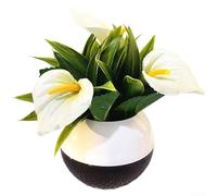 Plastic and Fabric Based Artificial Calla Lily in Decorative Pot for Contemporary For Home Interior Decoration (White)