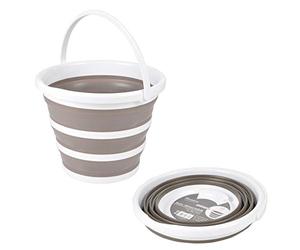 Plastic and Silicone Retractable Bucket 10 L Diameter 32 x Height 24 cm Two-Tone White/Taupe
