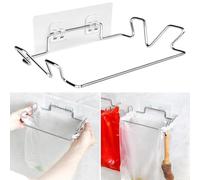 Plastic Bag Holder with Over Cupboard Door Metal Hanger, Designed for Rubbish Bin Bags, Stainless Steel Material for Kitchen and Bathroom Applications