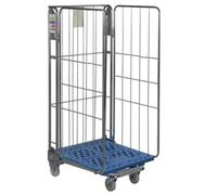 Plastic Base Nestable Roll Container 3 Sided Height 1430 Silver/Blue