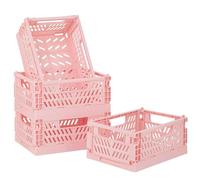 4-Pack Pink Plastic Storage Crate Small Baskets for Organizing Collapsible Storage Crates for Desk Organizers,Stackable Cute Storage Bins for Classroom,Office,Bathroom 5.9"x 3.9" x 2.3"