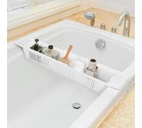 Plastic Bathtub Caddy Tray 57-86cm Adjustable Length Bath Bridge Rack Extendable Side Bathroom Storage for Bath Toys Dish Drainer Shampoo Soap Storage Bathroom Accessories Storage Shelf for Home