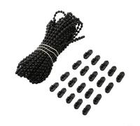Plastic Beaded Chain Black 10 Metres with Curtain Pull Cord Connectors, Roller Blind Chain Replacement for Vertical Roman Shade Clutch Cable Repair Kit(Set)
