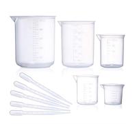 Plastic Beaker Set, 5 Sizes Low Form Measuring Graduated Polypropylene Beakers in 25/50/100/250/500ml for Laboratory, Science Experiments with 5 Plastic Droppers in 3 ml