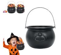 Plastic Black Cauldron Kettle Halloween Candy Bowl,8 inch Large Black Plastic Witch Cauldron Bowl,Witch Cauldron Pot Bucket for Halloween Indoor & Outdoor Decorations Trick or Treat Party Supplies