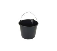 Plastic Bucket 12L with Metal Handle and Pouring Spout - Durable Black Multi-Purpose Bucket