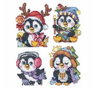 Plastic Canvas Penguin Christmas Ornaments, Set of 4 Cross Stitch Kit