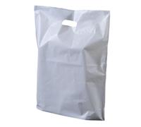 Plastic Carrier Bags 100 White with Handles | Patch Handle Carrier Bags | Large Size 18 x 15 x 3 for Shopping Groceries Gift Boutique Supermarket Cash N Carry Business Market Stall