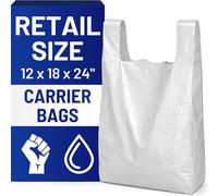 Plastic Carrier Bags White - Standard Retail Size 12x18x24", 2000 Pack