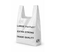 Plastic Carrier Bags with Handles Large 11 x 17 x 21 inch, Pack of 95 | White 24 Micron Vest Carrier Bags Catering Trade Quality, Grocery, Retail Shopping Takeaway