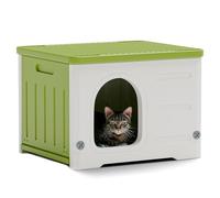 Plastic Cat House for Outdoor Indoor Use, Stackable Feral Cat Shelter Indoor Cat House Weatherproof Waterproof Elevated (Green)