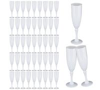 Plastic Champagne Flutes,48PCS White Solid Wine Glasses Goblets Shatterproof Mimosa Bar Reusable Vintage Champagne Flutes Stemmed Drinking Cups for Weddings, Bachelor Parties, Toasting,Cava, Prosecco