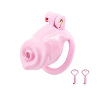 Plastic Chastity Devices Lock with 4 Cock Rings Hollow Chasity Cage Device in The Shape of A Dog Dildo Penis Cock Protector Slave Lock for Men Pink M