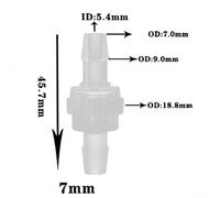 Plastic Check Valve, Way Non-Return Valve for Air, Water, & Oil - 5 mm to 8 mm ID Hose Compatibility, Cracking Pressure >1.5 bar, Clear(7mm)