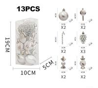 Plastic Christmas Ball Ornaments 13 Piece Set Featuring Festive Red Candy Canes, Glittered Lollipop & Pine Cone Styles Compatible with Xmas Tree Hanging(Silver)