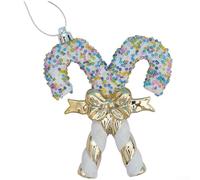 Plastic Christmas Tree Ornaments Set with 3D Snowflake Bow Design and Glitter Accents for Hanging Decoration in Holiday and Seasonal Settings (Double Crutches)