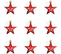 Plastic Christmas Tree Star Ornament with Glitter 3D Five Point Tree Cap for Seasonal Holiday Decoration (Red)