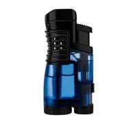 Plastic Cigar Lighter Triple Jet Flame Butane Torch Lighter Refillable Windproof Opener Drill Hole Cigar Punch Gift for Men(No Gas),Blue