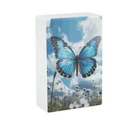 Plastic Cigarette Case Blue Butterfly and Clouds Waterproof Cigarette Packing Box Crushproof Hard Cigarette Holder Case Portable Cigarette Pack Novelty Gifts for Men Women