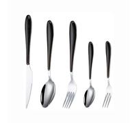 Plastic Clamp Handle Kitchen Stainless Steel Silverware Tableware Flatware Cutlery Set Steak Knife Fork Spoon Teaspoon (Black,5 pieces)