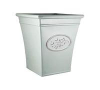 Plastic Classic Olive Grey Planters, Saucers, Trough and Wall Plant Pot Long Lasting Flower Garden Indoor Outdoor Planter Cover Weather, Frost Proof Glossy Effect (42cm Planter Square)