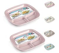 Plastic Classic Serving Bowl Dish Tray for Cereal Curry Pasta Xmas Party Dessert Snack Picnic, Stackable, Reusable Tableware Bowls (2 x 3 Compartment Tray Pink)