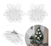 Plastic Clip On Flower Hanging Decoration Christmas Tree Ornaments Xmas 2Pk 10cm (White)