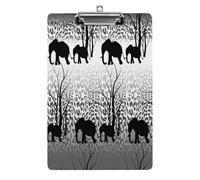 Plastic Clipboard, 12.5x8.5 in Hardboard A4 Paper Size PVC Writing Board Low Profile for Office Work 12.5" x 9" Print Batik Black White Tiger Skin Black Elephant Forest Silhouettes